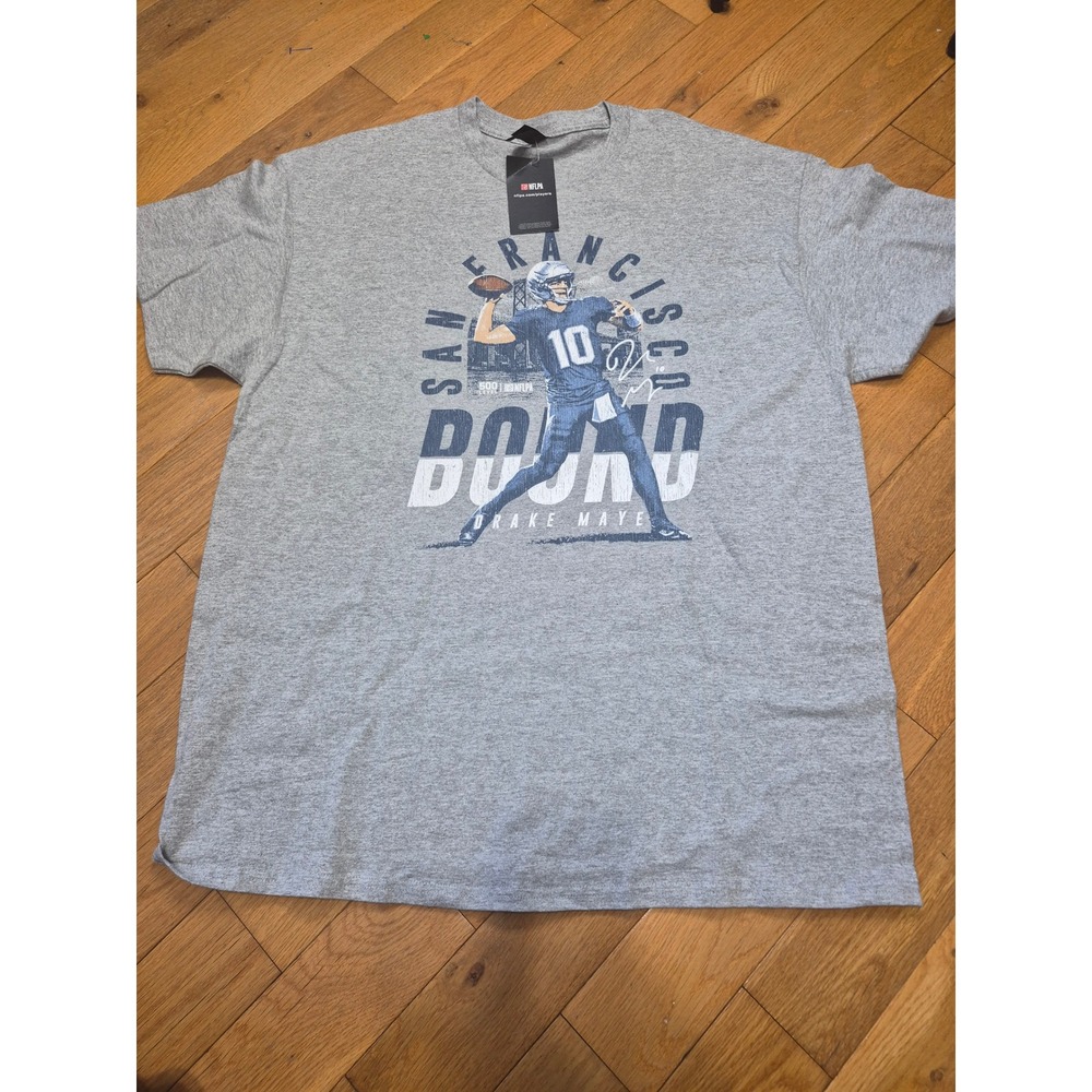 500 Level Drake Maye San Francisco Bound Gray Graphic T-Shirt NFLPA Mens XL NEW